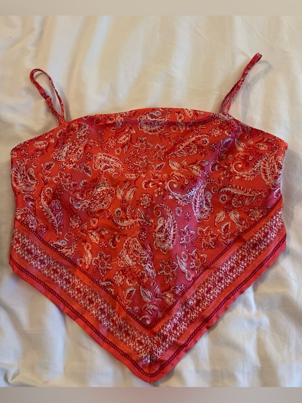 Red Paisley Handkerchief Cami Tank Top - Women's Spaghetti Strap